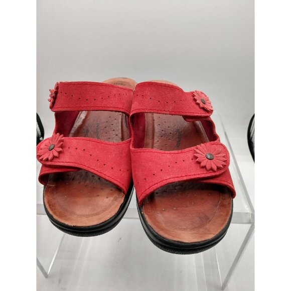 Red Leather Italian-Made Flower Detail Womens Sandals Size 39 With Anatomical Fl - Picture 2 of 6